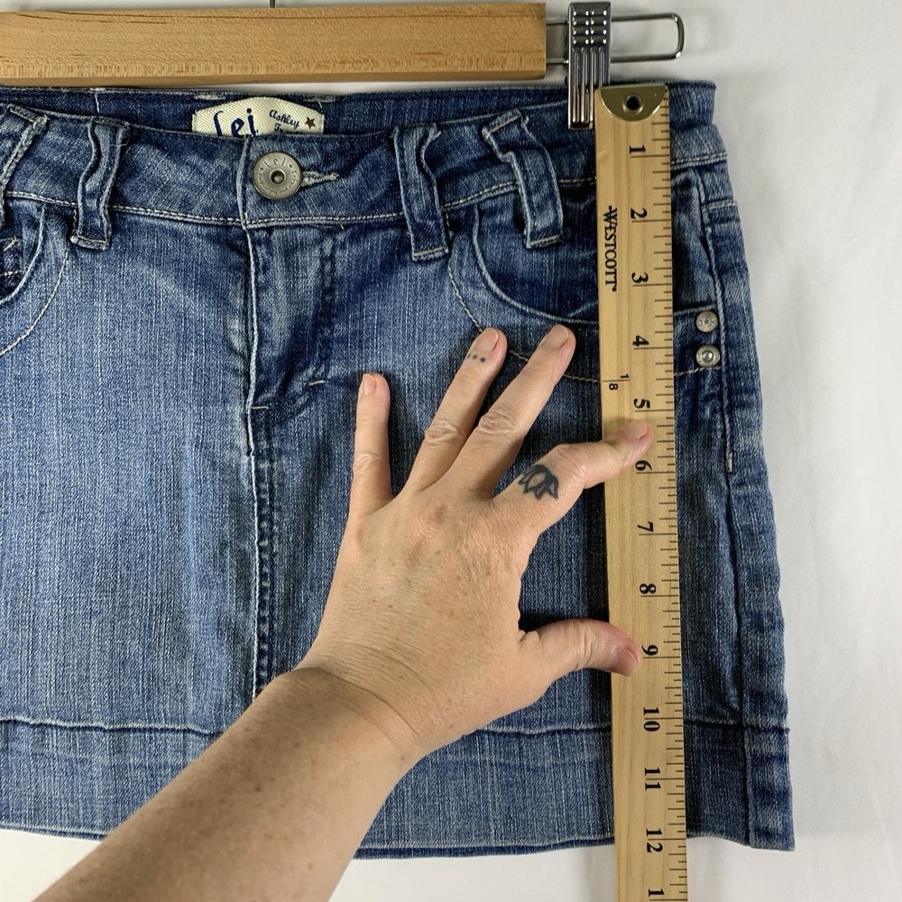 VTG 00s LEI Womens Y2K Low Rise Denim Micro Mini Skirt Sz 9 Festival - Picture 5 of 10